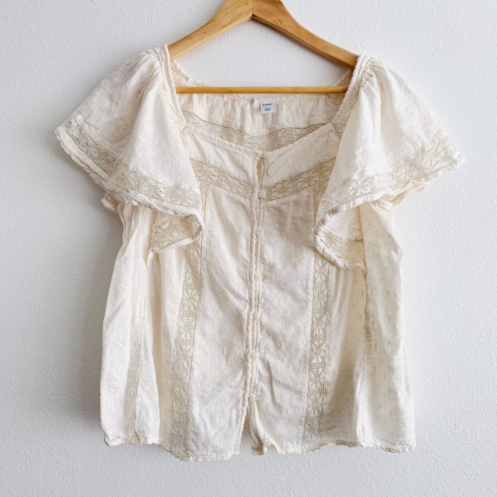 Cream Lace Cotton Top Old Navy